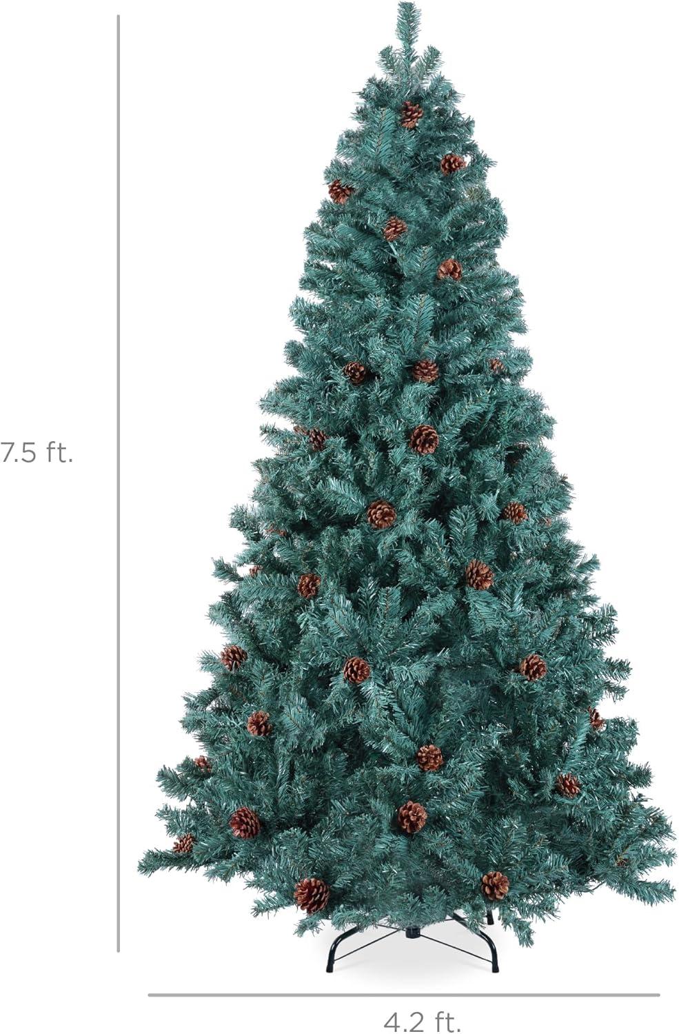 imageBest Choice Products 6ft PreDecorated Holiday Christmas Tree for Home Office Party w1000 Tips Partially Flocked Pinecones Base  Blue SpruceBlue Spruce