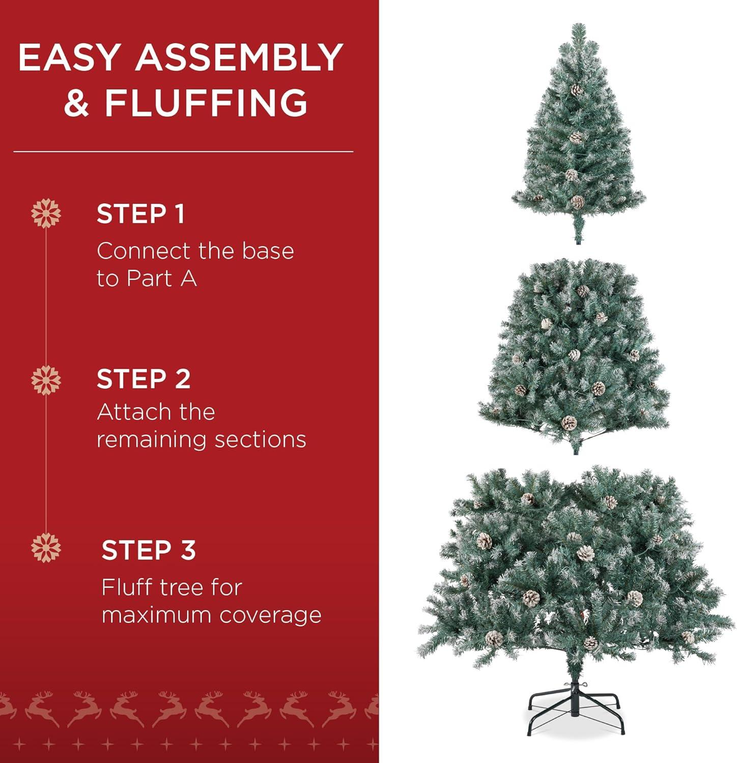 imageBest Choice Products 6ft PreDecorated Holiday Christmas Tree for Home Office Party w1000 Tips Partially Flocked Pinecones Base  Blue SpruceFlocked Blue Spruce