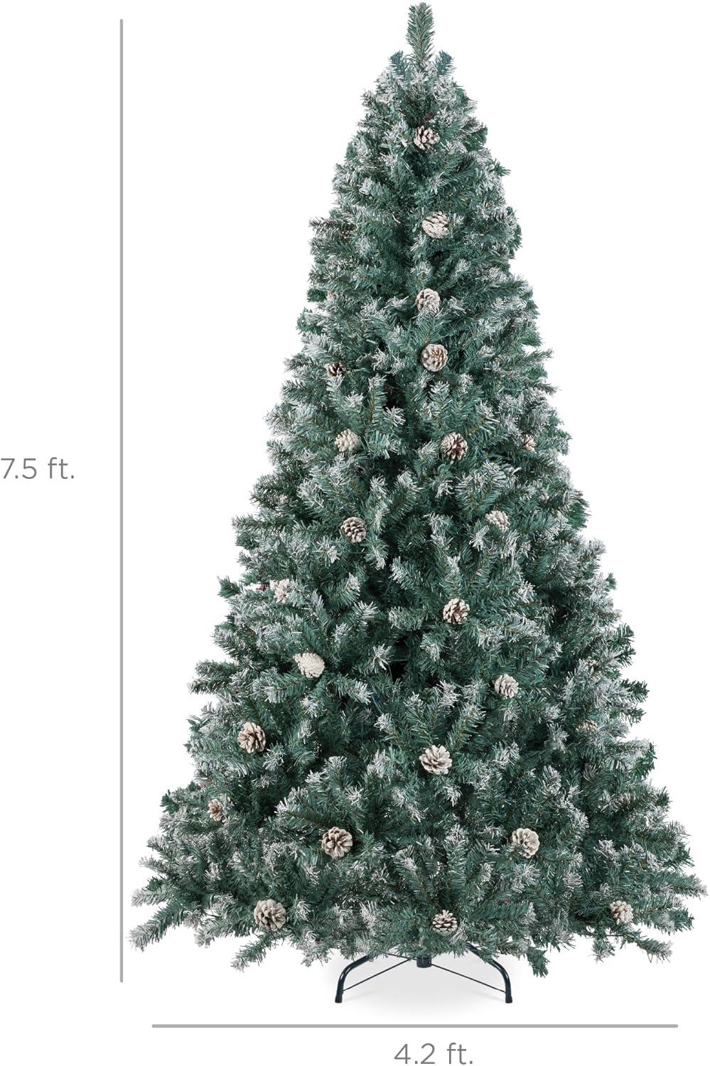 imageBest Choice Products 6ft PreDecorated Holiday Christmas Tree for Home Office Party w1000 Tips Partially Flocked Pinecones Base  Blue SpruceFlocked Blue Spruce