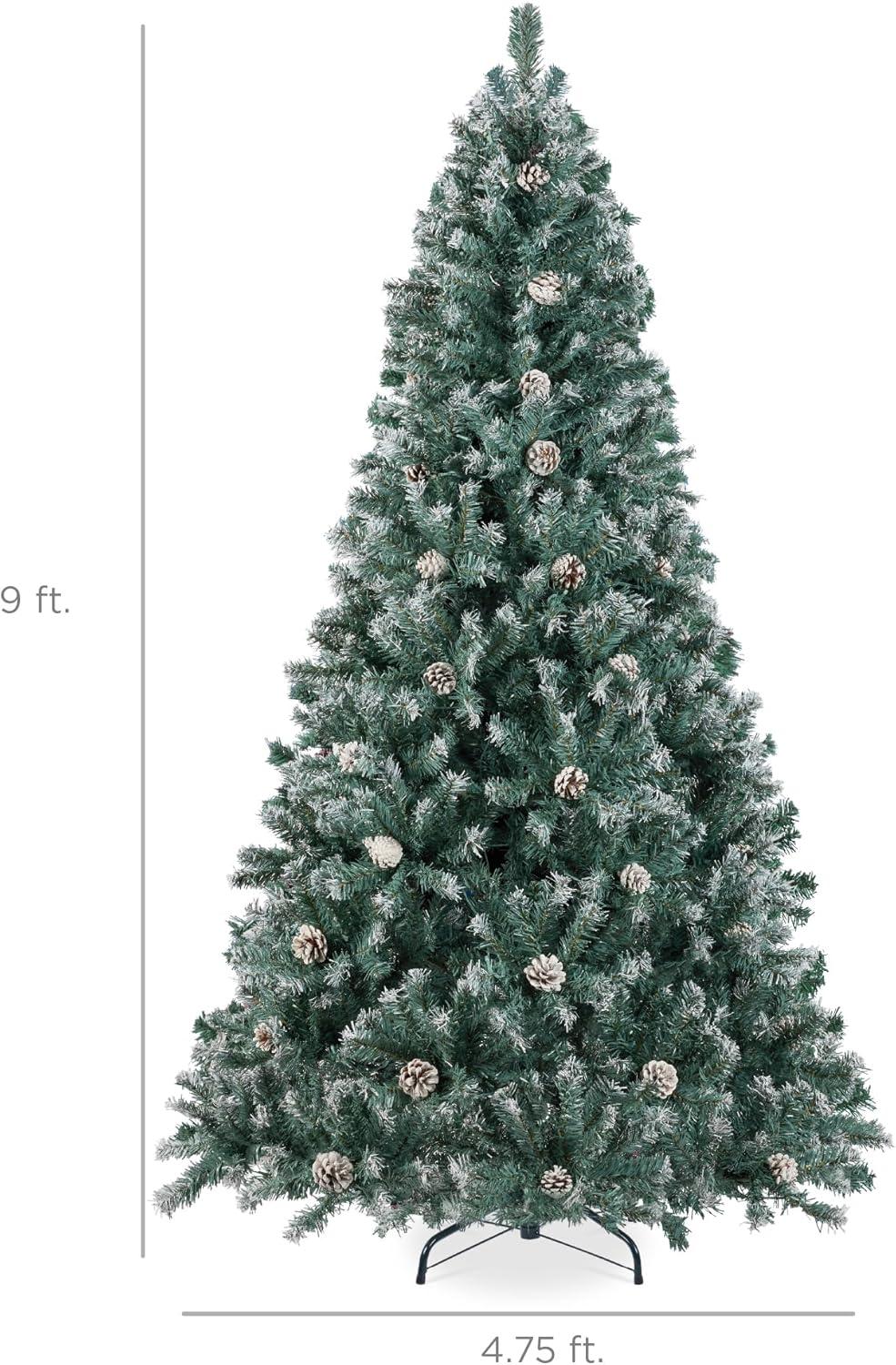 imageBest Choice Products 6ft PreDecorated Holiday Christmas Tree for Home Office Party w1000 Tips Partially Flocked Pinecones Base  Blue SpruceFlocked Blue Spruce
