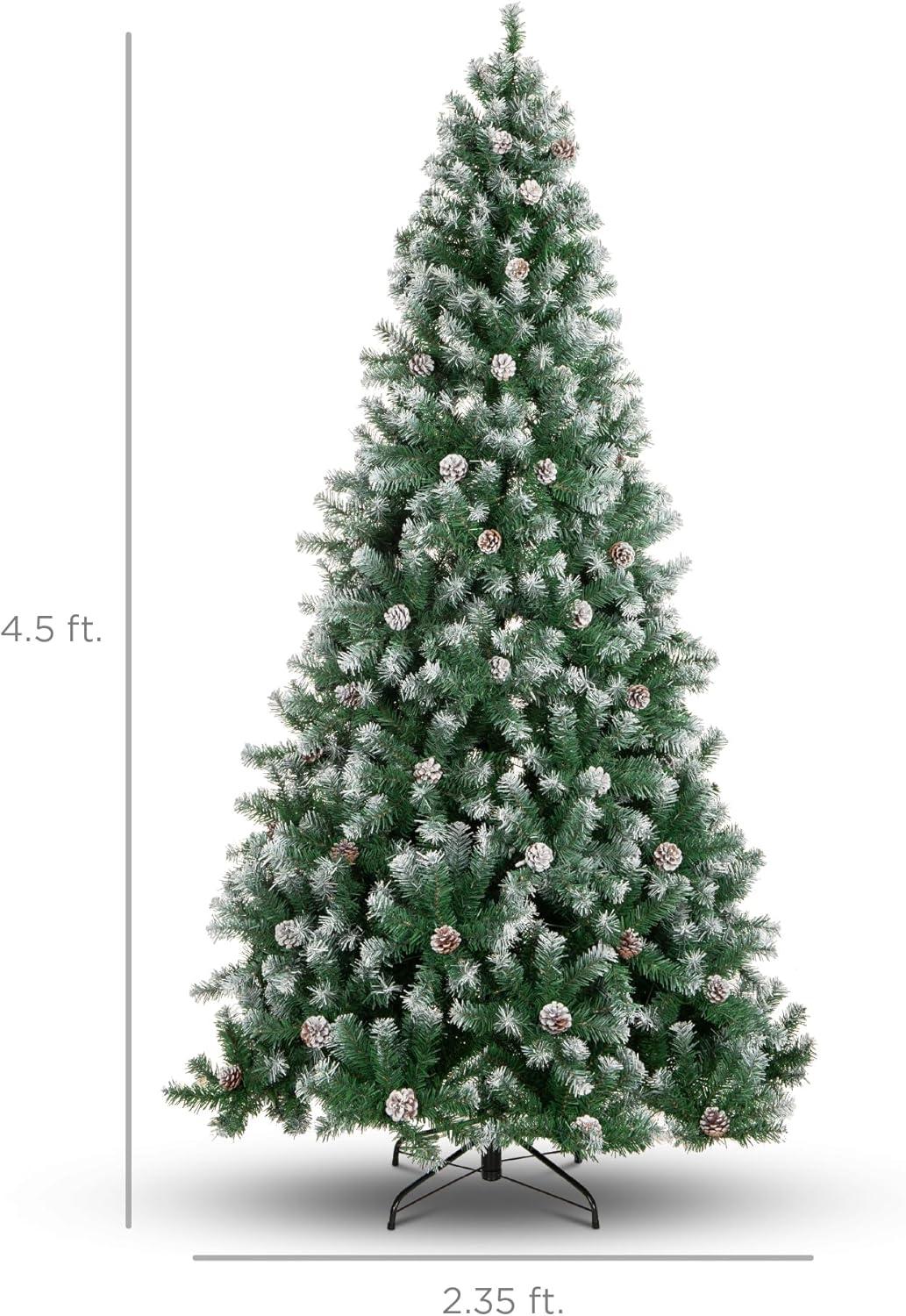 imageBest Choice Products 6ft PreDecorated Holiday Christmas Tree for Home Office Party w1000 Tips Partially Flocked Pinecones Base  Blue SpruceFlocked Green
