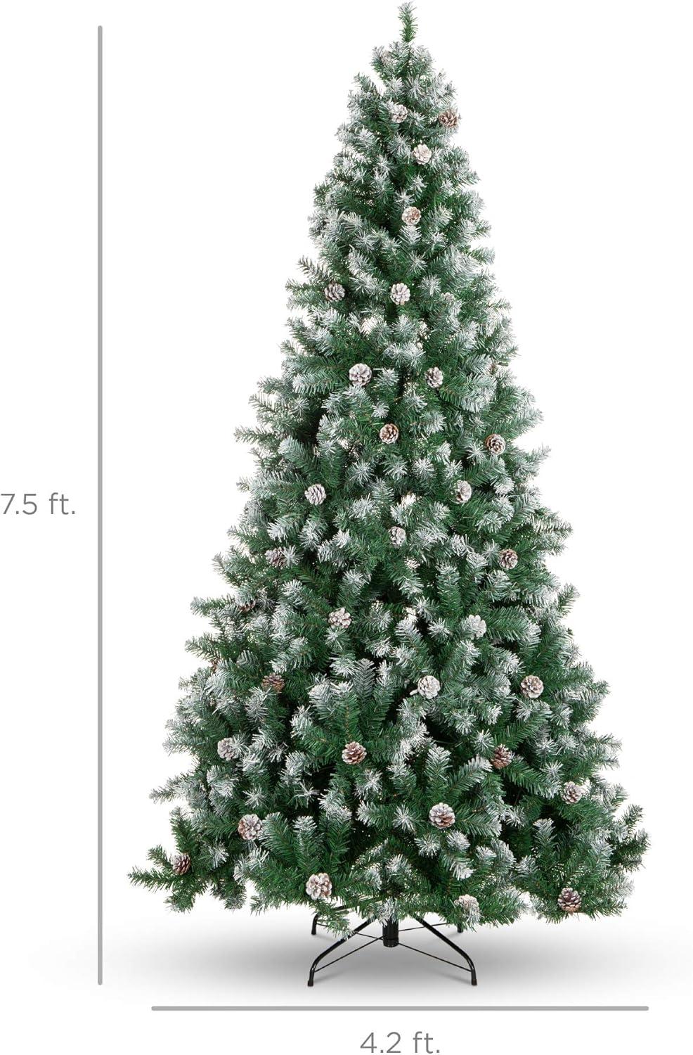 imageBest Choice Products 6ft PreDecorated Holiday Christmas Tree for Home Office Party w1000 Tips Partially Flocked Pinecones Base  Blue SpruceFlocked Green