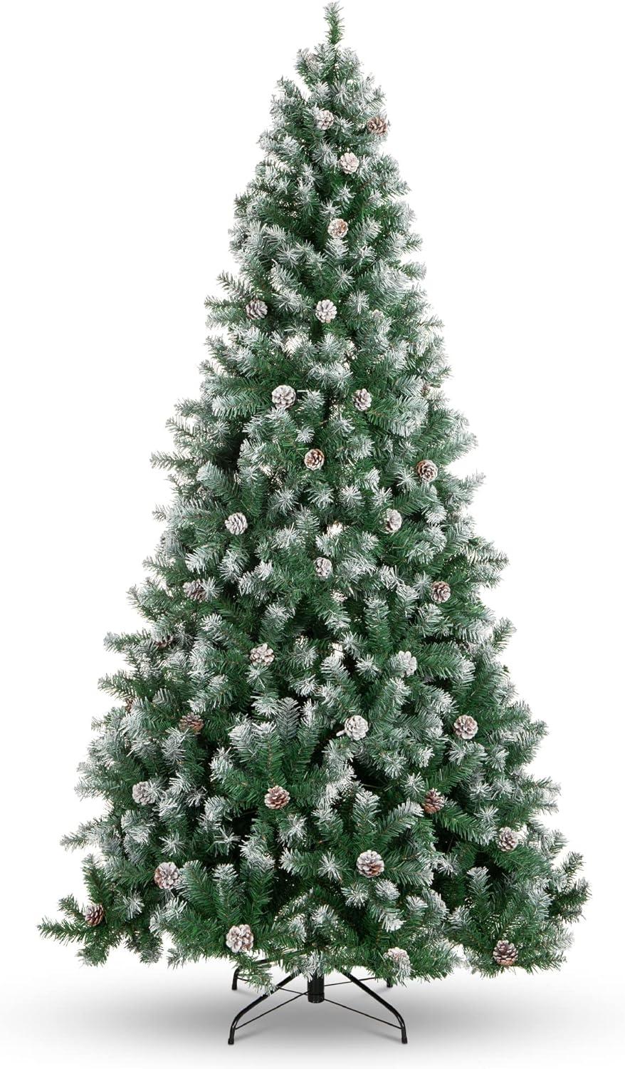 imageBest Choice Products 6ft PreDecorated Holiday Christmas Tree for Home Office Party w1000 Tips Partially Flocked Pinecones Base  Blue SpruceFlocked Green