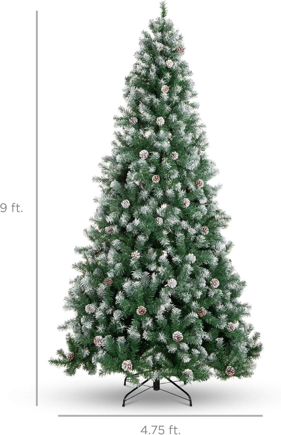 imageBest Choice Products 6ft PreDecorated Holiday Christmas Tree for Home Office Party w1000 Tips Partially Flocked Pinecones Base  Blue SpruceFlocked Green