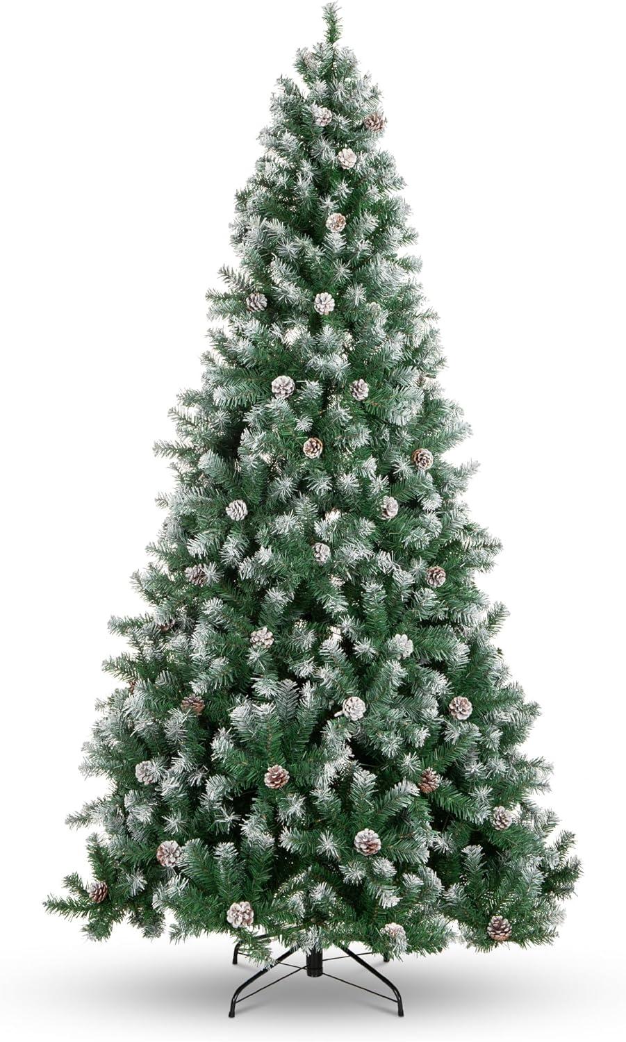 imageBest Choice Products 6ft PreDecorated Holiday Christmas Tree for Home Office Party w1000 Tips Partially Flocked Pinecones Base  Blue SpruceFlocked Green