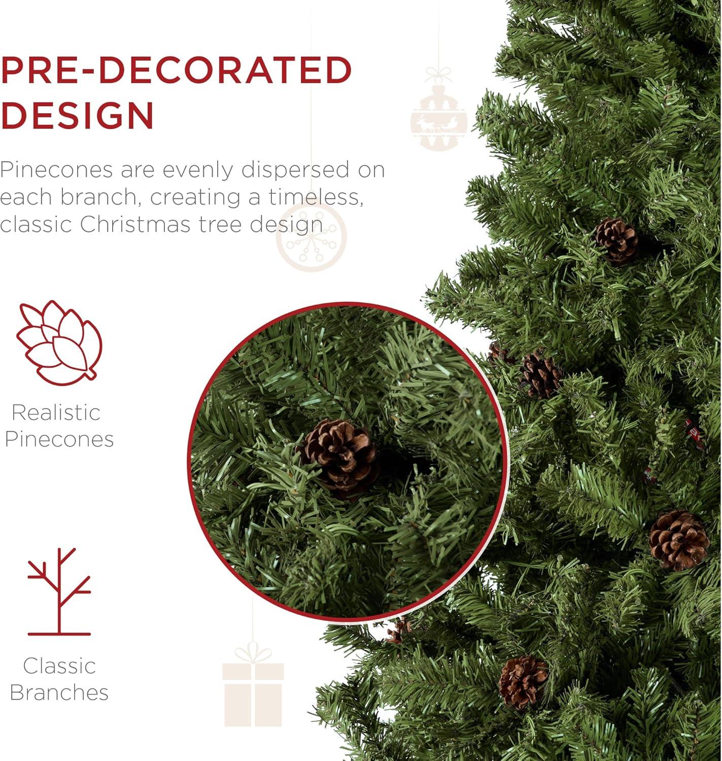 imageBest Choice Products 6ft PreDecorated Holiday Christmas Tree for Home Office Party w1000 Tips Partially Flocked Pinecones Base  Blue SpruceGreen