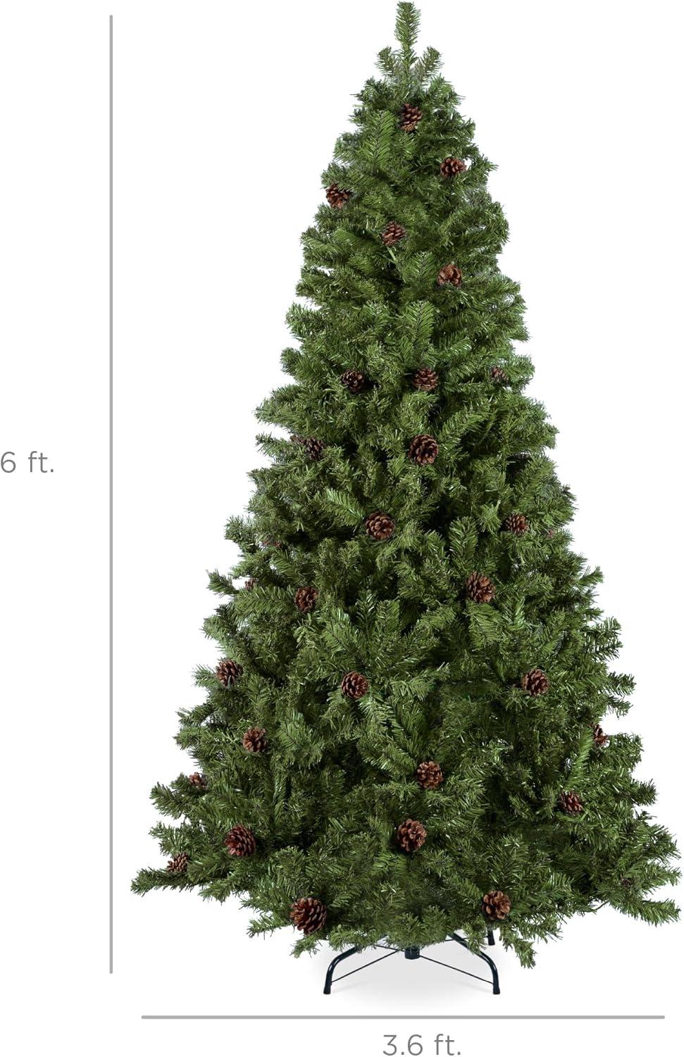 imageBest Choice Products 6ft PreDecorated Holiday Christmas Tree for Home Office Party w1000 Tips Partially Flocked Pinecones Base  Blue SpruceGreen