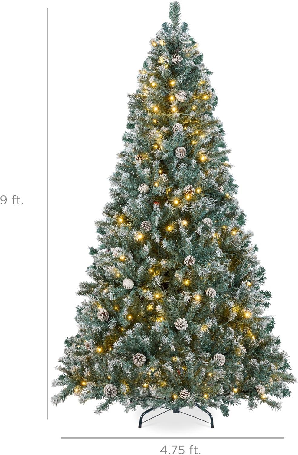 imageBest Choice Products 6ft PreLit PreDecorated Pine Artificial Christmas Tree w 1000 Tips 59 Pinecones 250 Lights Base  GreenFlocked Blue Spruce