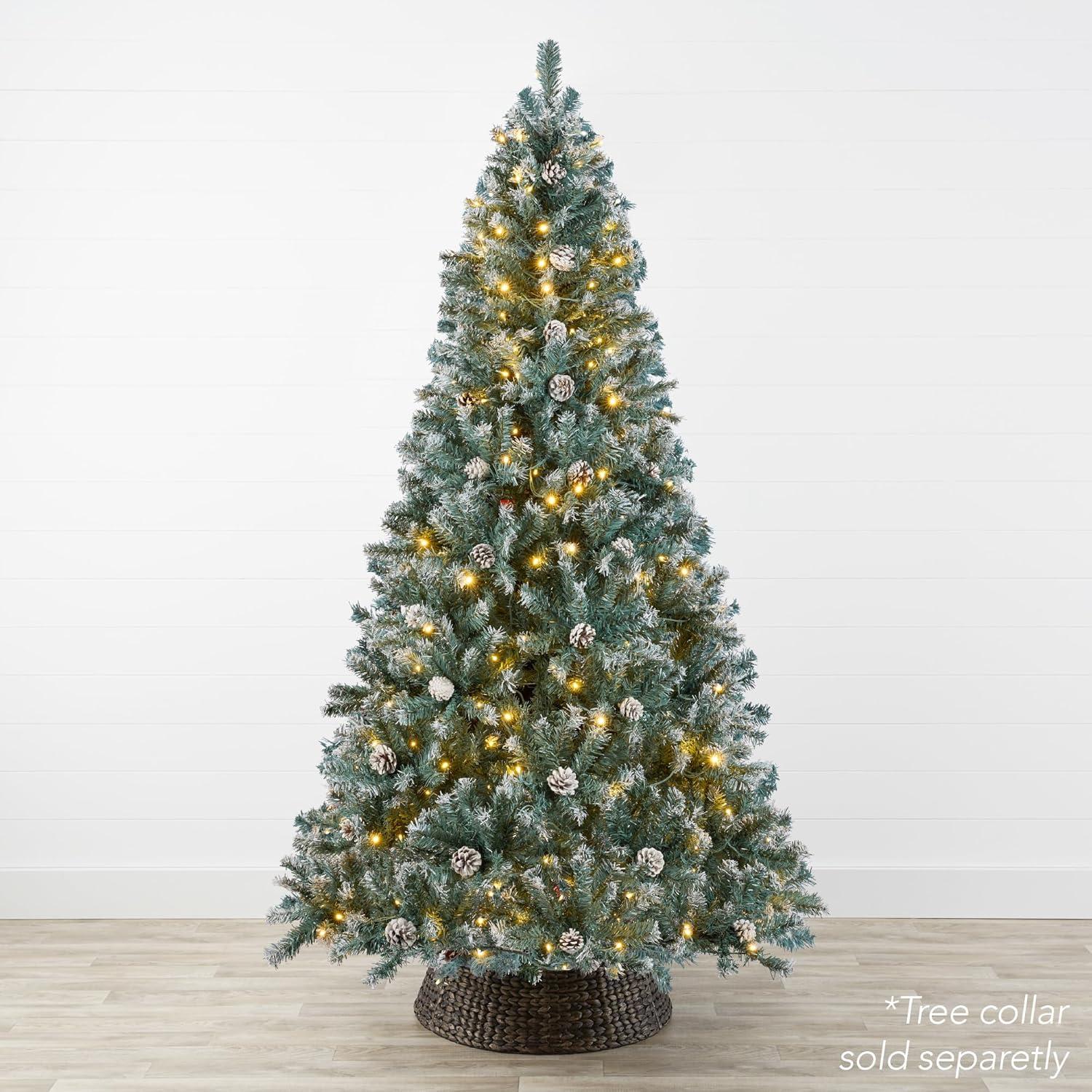 imageBest Choice Products 6ft PreLit PreDecorated Pine Artificial Christmas Tree w 1000 Tips 59 Pinecones 250 Lights Base  GreenFlocked Blue Spruce