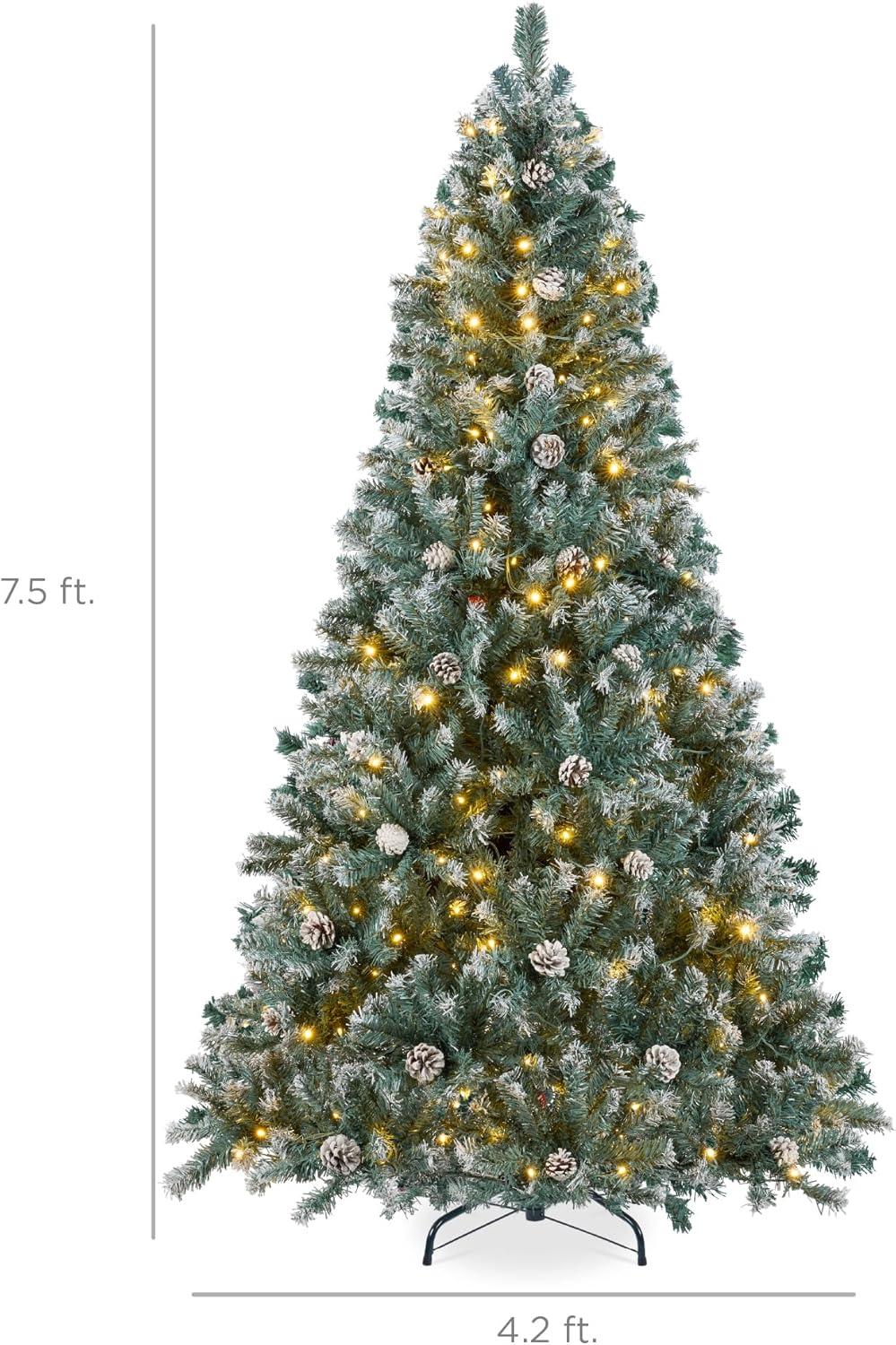 imageBest Choice Products 6ft PreLit PreDecorated Pine Artificial Christmas Tree w 1000 Tips 59 Pinecones 250 Lights Base  GreenFlocked Blue Spruce