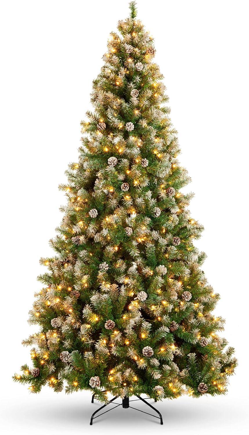imageBest Choice Products 6ft PreLit PreDecorated Pine Artificial Christmas Tree w 1000 Tips 59 Pinecones 250 Lights Base  GreenFlocked Green