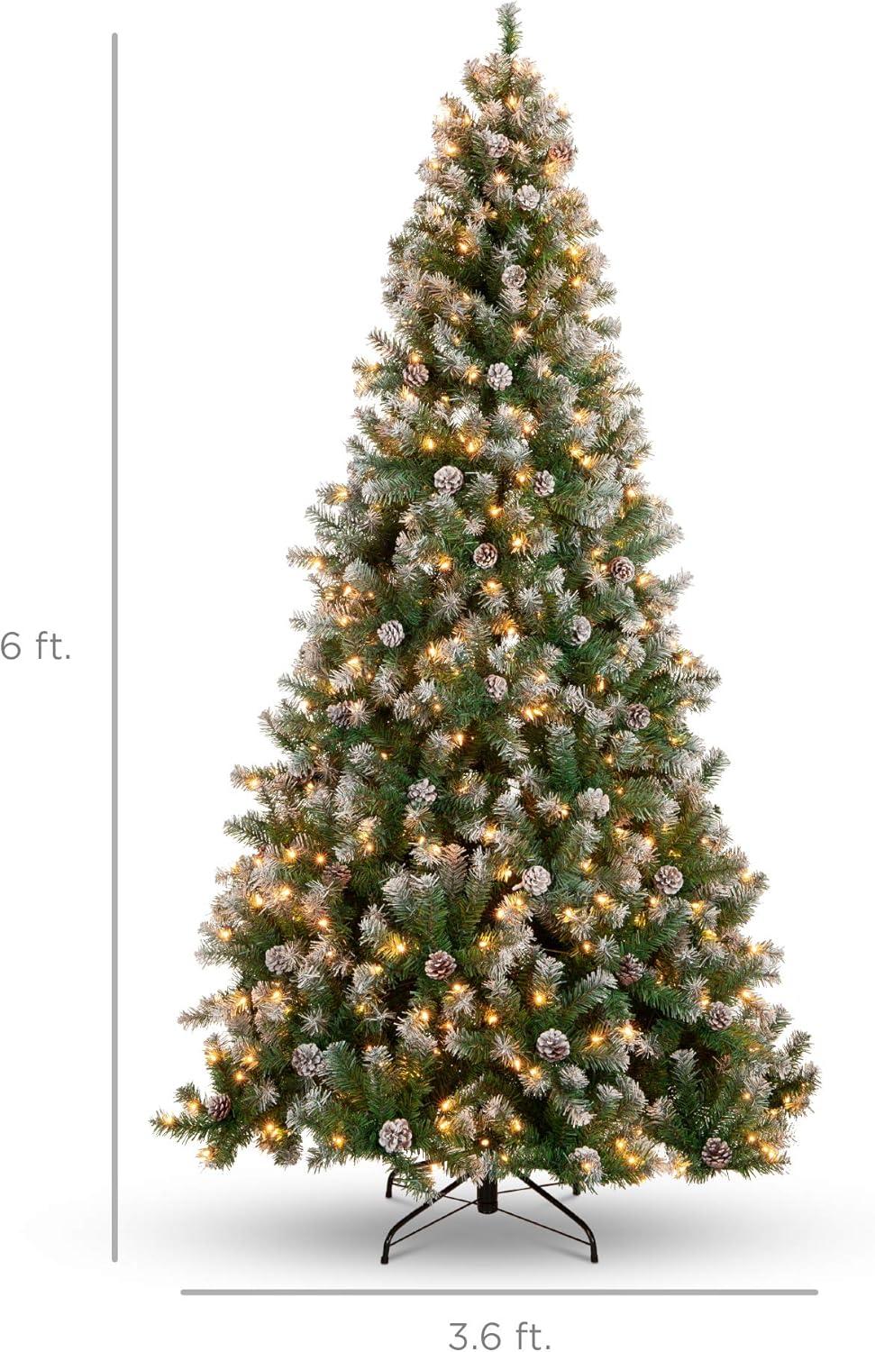 imageBest Choice Products 6ft PreLit PreDecorated Pine Artificial Christmas Tree w 1000 Tips 59 Pinecones 250 Lights Base  GreenFlocked Green