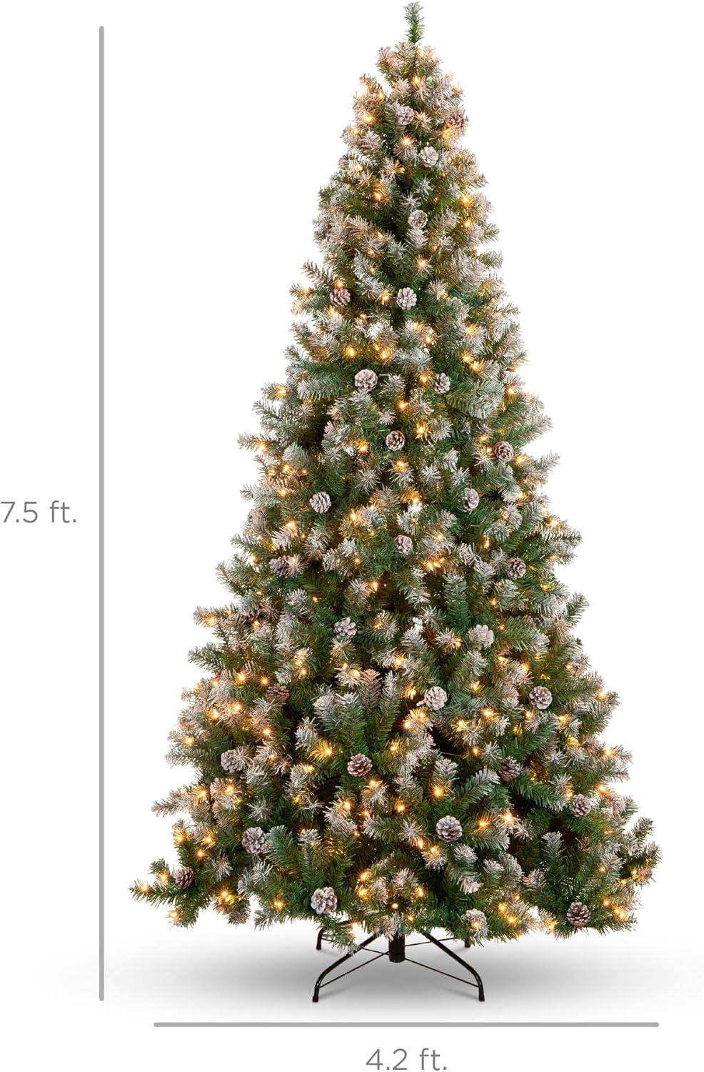 imageBest Choice Products 6ft PreLit PreDecorated Pine Artificial Christmas Tree w 1000 Tips 59 Pinecones 250 Lights Base  GreenFlocked Green