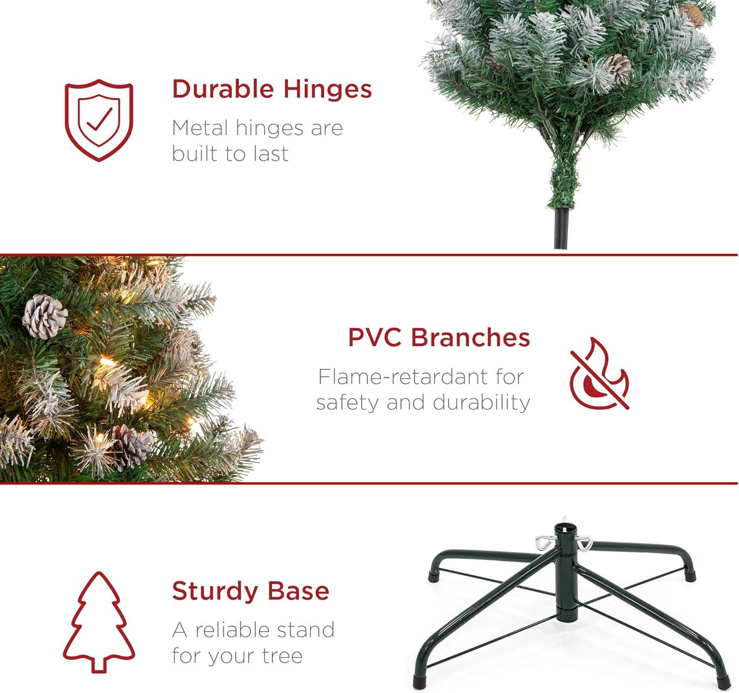 imageBest Choice Products 6ft PreLit PreDecorated Pine Artificial Christmas Tree w 1000 Tips 59 Pinecones 250 Lights Base  GreenFlocked Green