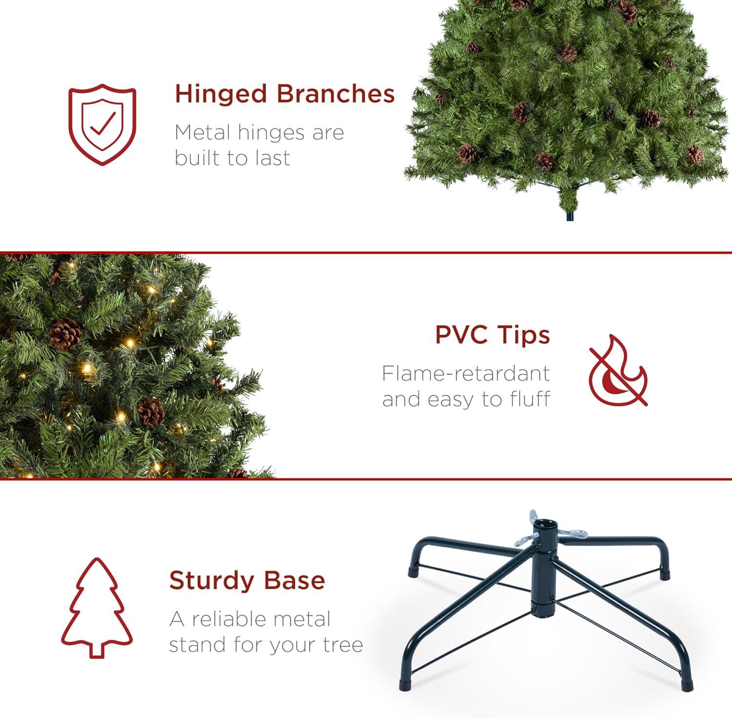 imageBest Choice Products 6ft PreLit PreDecorated Pine Artificial Christmas Tree w 1000 Tips 59 Pinecones 250 Lights Base  GreenGreen