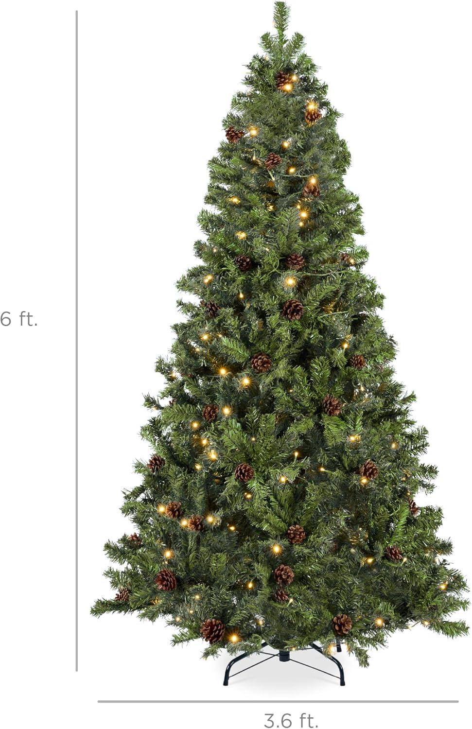 imageBest Choice Products 6ft PreLit PreDecorated Pine Artificial Christmas Tree w 1000 Tips 59 Pinecones 250 Lights Base  GreenGreen