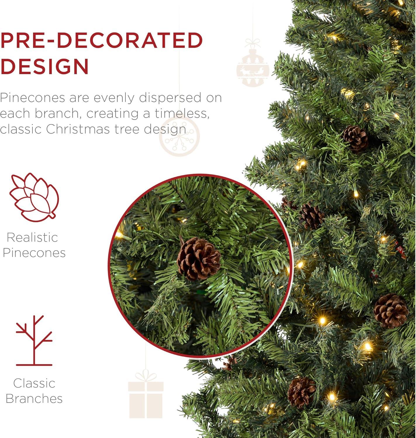 imageBest Choice Products 6ft PreLit PreDecorated Pine Artificial Christmas Tree w 1000 Tips 59 Pinecones 250 Lights Base  GreenGreen
