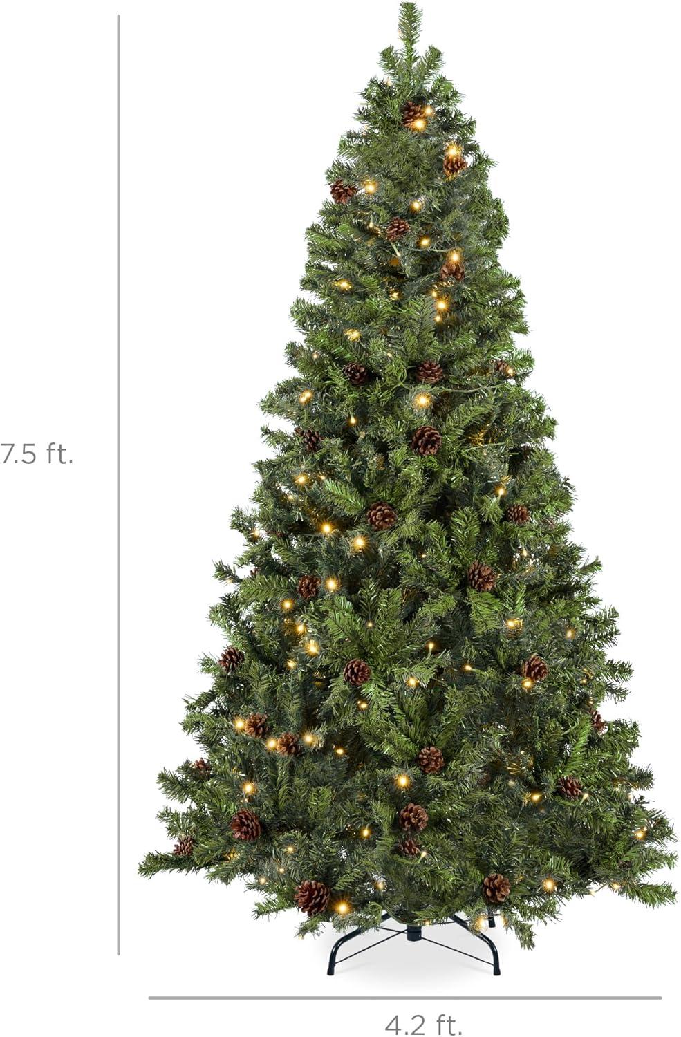 imageBest Choice Products 6ft PreLit PreDecorated Pine Artificial Christmas Tree w 1000 Tips 59 Pinecones 250 Lights Base  GreenGreen