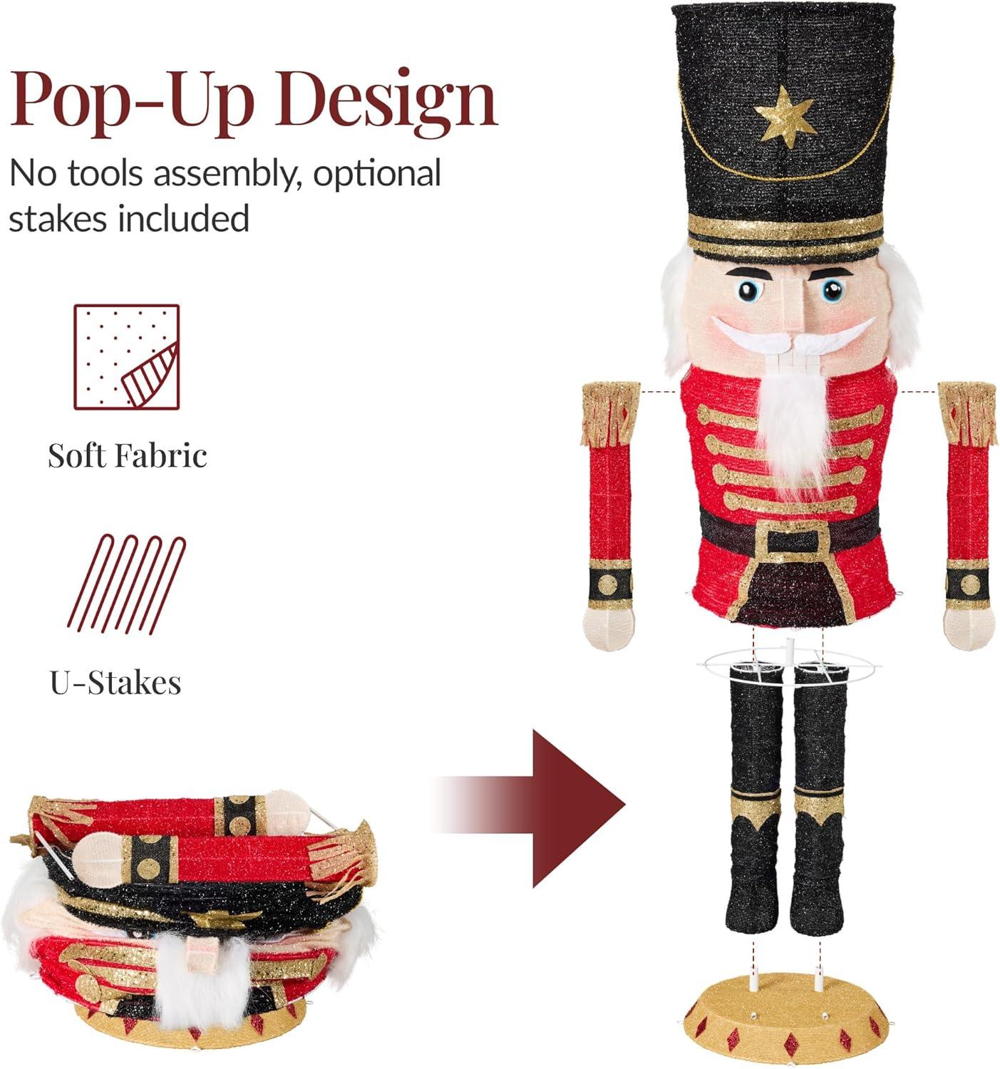 imageBest Choice Products Christmas Nutcracker 5ft Pop Up Lighted Large Holiday 3D Yard Decoration w 150 PreLit Twinkling LED Lights for Outdoor Indoor  RedBlack