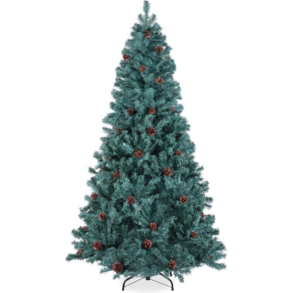 imageBest Choice Products 6ft PreDecorated Holiday Christmas Tree for Home Office Party w1000 Tips Partially Flocked Pinecones Base  Blue SpruceBlue Spruce
