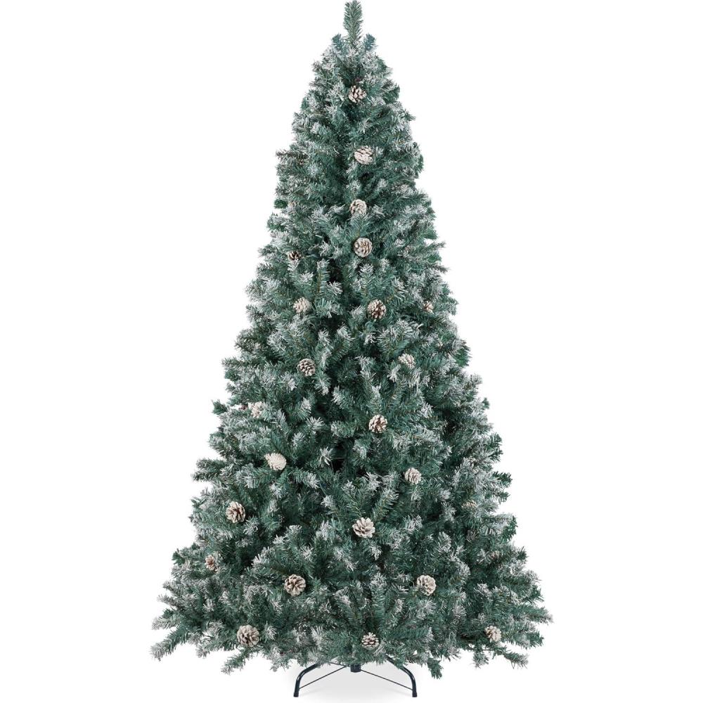 imageBest Choice Products 6ft PreDecorated Holiday Christmas Tree for Home Office Party w1000 Tips Partially Flocked Pinecones Base  Blue SpruceFlocked Blue Spruce