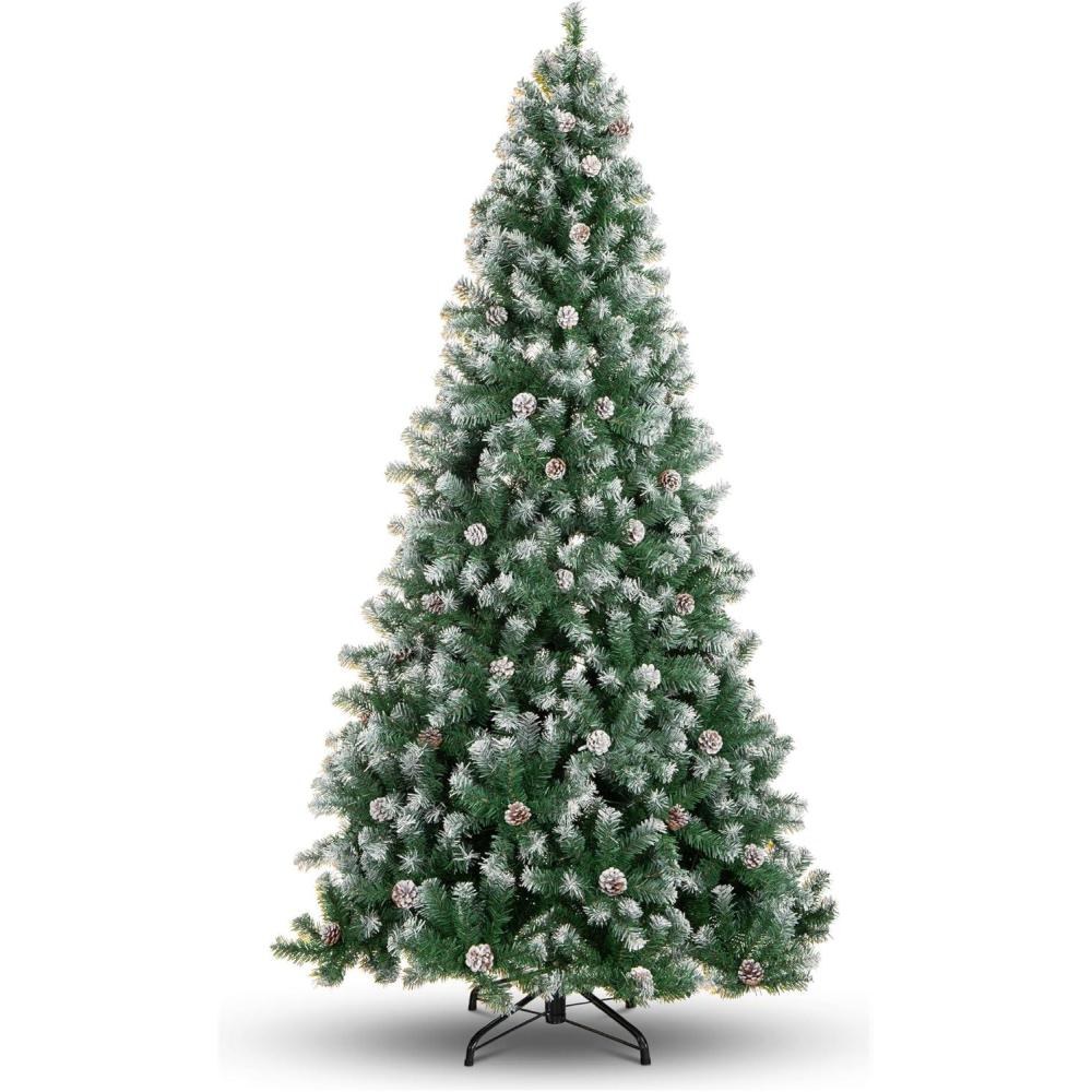 imageBest Choice Products 6ft PreDecorated Holiday Christmas Tree for Home Office Party w1000 Tips Partially Flocked Pinecones Base  Blue SpruceFlocked Green