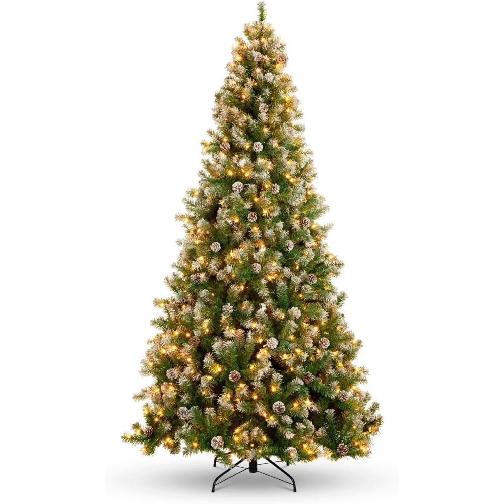 imageBest Choice Products 6ft PreLit PreDecorated Pine Artificial Christmas Tree w 1000 Tips 59 Pinecones 250 Lights Base  GreenFlocked Green