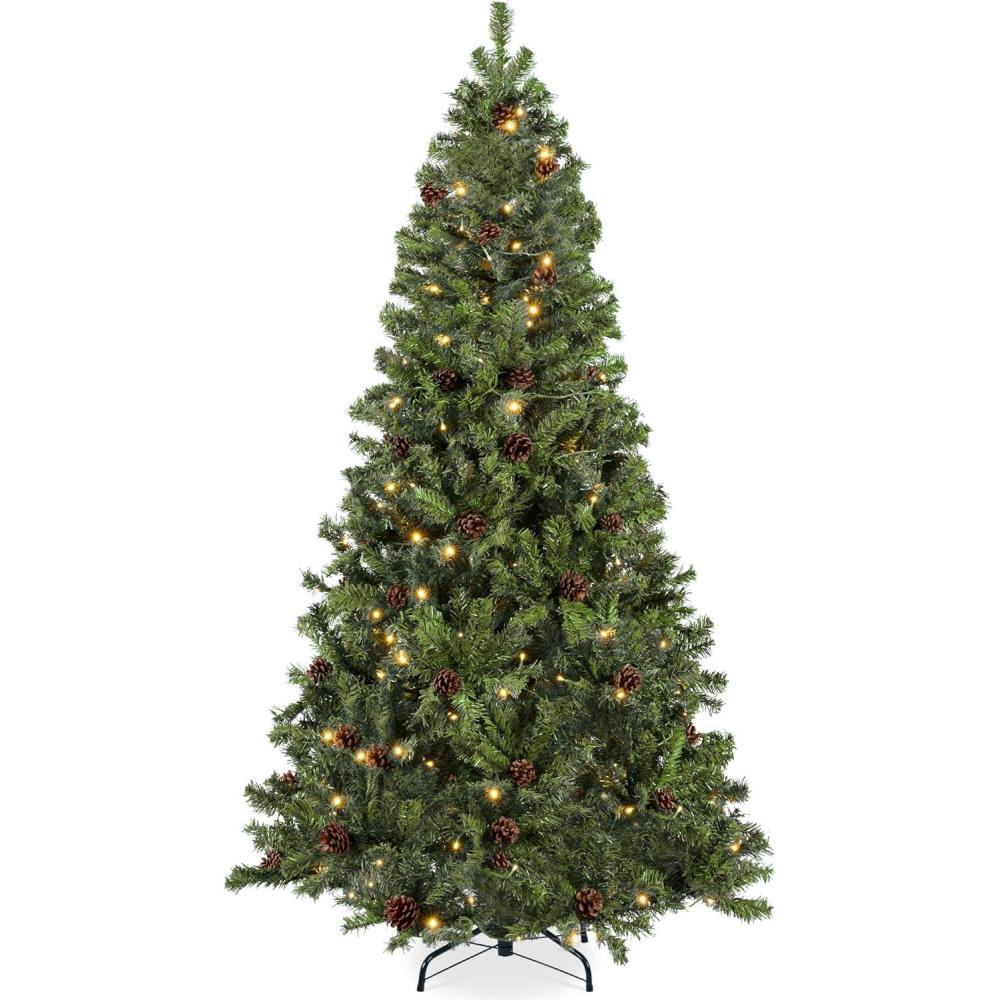 imageBest Choice Products 6ft PreLit PreDecorated Pine Artificial Christmas Tree w 1000 Tips 59 Pinecones 250 Lights Base  GreenGreen