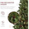 imageBest Choice Products 6ft PreLit PreDecorated Pine Artificial Christmas Tree w 1000 Tips 59 Pinecones 250 Lights Base  GreenGreen