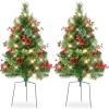 imageBest Choice Products Set of 2 245in Outdoor Flocked Scotch Pine Pathway Christmas Trees Battery Operated PreLit Holiday Dcor wLED LightsGreen WBerries