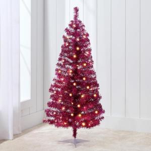 imageBest Choice Products 4ft Prelit Christmas Tree Artificial Mini Tree Perfect for Kids Apartments Bedroom with Twinkling LED Lights  Green SpruceMagenta