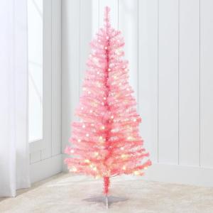 imageBest Choice Products 4ft Prelit Christmas Tree Artificial Mini Tree Perfect for Kids Apartments Bedroom with Twinkling LED Lights  Green SprucePink Tinsel