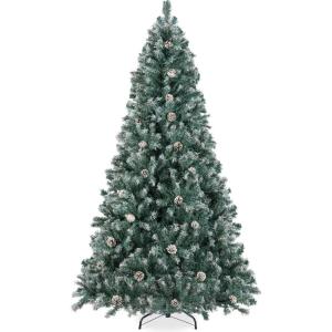 imageBest Choice Products 6ft PreDecorated Holiday Christmas Tree for Home Office Party w1000 Tips Partially Flocked Pinecones Base  Blue SpruceFlocked Blue Spruce