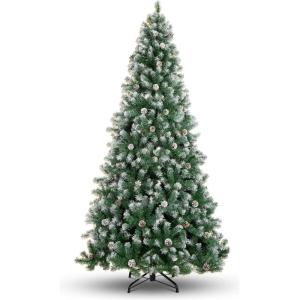 imageBest Choice Products 6ft PreDecorated Holiday Christmas Tree for Home Office Party w1000 Tips Partially Flocked Pinecones Base  Blue SpruceFlocked Green