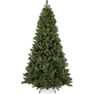 imageBest Choice Products 6ft PreDecorated Holiday Christmas Tree for Home Office Party w1000 Tips Partially Flocked Pinecones Base  Blue SpruceGreen