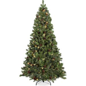 imageBest Choice Products 6ft PreLit PreDecorated Pine Artificial Christmas Tree w 1000 Tips 59 Pinecones 250 Lights Base  GreenGreen