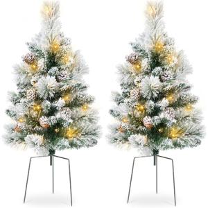 imageBest Choice Products Set of 2 245in Outdoor Flocked Scotch Pine Pathway Christmas Trees Battery Operated PreLit Holiday Dcor wLED LightsFlocked
