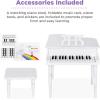 imageBest Choice Products Kids Classic Wooden 30Key Mini Grand Piano Musical Instrument Toy w Piano Lid Bench Foldable Music Rack Song Book Note Stickers Enamel Finish  BlackWhite