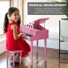 imageBest Choice Products Kids Classic Wooden 30Key Mini Grand Piano Musical Instrument Toy w Piano Lid Bench Foldable Music Rack Song Book Note Stickers Enamel Finish  BlackMultiColor