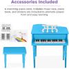 imageBest Choice Products Kids Classic Wooden 30Key Mini Grand Piano Musical Instrument Toy w Piano Lid Bench Foldable Music Rack Song Book Note Stickers Enamel Finish  BlackLight Blue