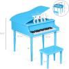 imageBest Choice Products Kids Classic Wooden 30Key Mini Grand Piano Musical Instrument Toy w Piano Lid Bench Foldable Music Rack Song Book Note Stickers Enamel Finish  BlackLight Blue
