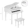 imageBest Choice Products Kids Classic Wooden 30Key Mini Grand Piano Musical Instrument Toy w Piano Lid Bench Foldable Music Rack Song Book Note Stickers Enamel Finish  BlackWhite