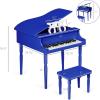 imageBest Choice Products Kids Classic Wooden 30Key Mini Grand Piano Musical Instrument Toy w Piano Lid Bench Foldable Music Rack Song Book Note Stickers Enamel Finish  BlackDark Blue