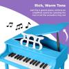 imageBest Choice Products Kids Classic Wooden 30Key Mini Grand Piano Musical Instrument Toy w Piano Lid Bench Foldable Music Rack Song Book Note Stickers Enamel Finish  BlackLight Blue
