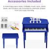 imageBest Choice Products Kids Classic Wooden 30Key Mini Grand Piano Musical Instrument Toy w Piano Lid Bench Foldable Music Rack Song Book Note Stickers Enamel Finish  BlackDark Blue