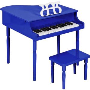 imageBest Choice Products Kids Classic Wooden 30Key Mini Grand Piano Musical Instrument Toy w Piano Lid Bench Foldable Music Rack Song Book Note Stickers Enamel Finish  BlackDark Blue