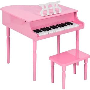imageBest Choice Products Kids Classic Wooden 30Key Mini Grand Piano Musical Instrument Toy w Piano Lid Bench Foldable Music Rack Song Book Note Stickers Enamel Finish  BlackPink