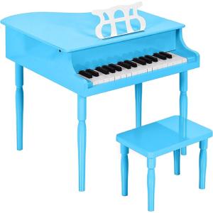 imageBest Choice Products Kids Classic Wooden 30Key Mini Grand Piano Musical Instrument Toy w Piano Lid Bench Foldable Music Rack Song Book Note Stickers Enamel Finish  BlackLight Blue