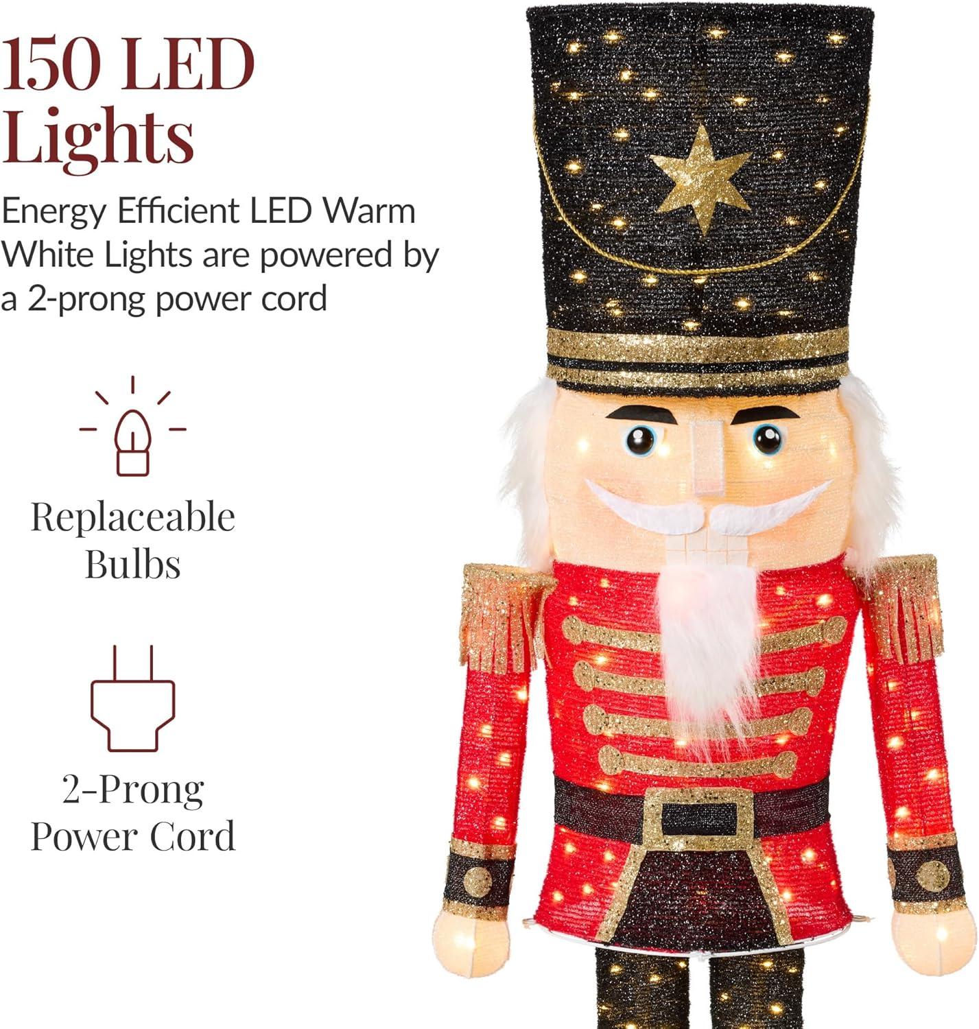 imageBest Choice Products Christmas Nutcracker Bear 5ft Pop Up Lighted Large Holiday 3D Yard Decoration w 150 Twinkling LED Lights for Outdoor Indoor  Red5ft Nutcracker