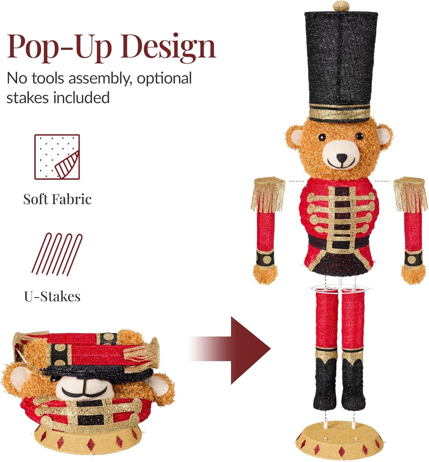 imageBest Choice Products Christmas Nutcracker Bear 5ft Pop Up Lighted Large Holiday 3D Yard Decoration w 150 Twinkling LED Lights for Outdoor Indoor  Red5ft Bear Nutcracker